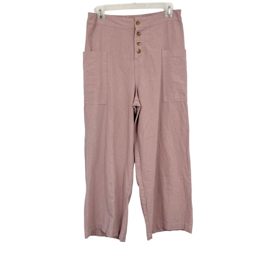 Oneill Jinnie High Rise Button Fly Wide Leg Pants Cropped Beach Boho - MEDIUM
